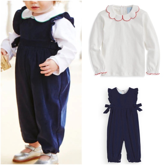 Bella Bliss Girl’s Berkley Overall w/Long Sleeve Pima Scallop Top (Size 24M) - Picture 3 of 9